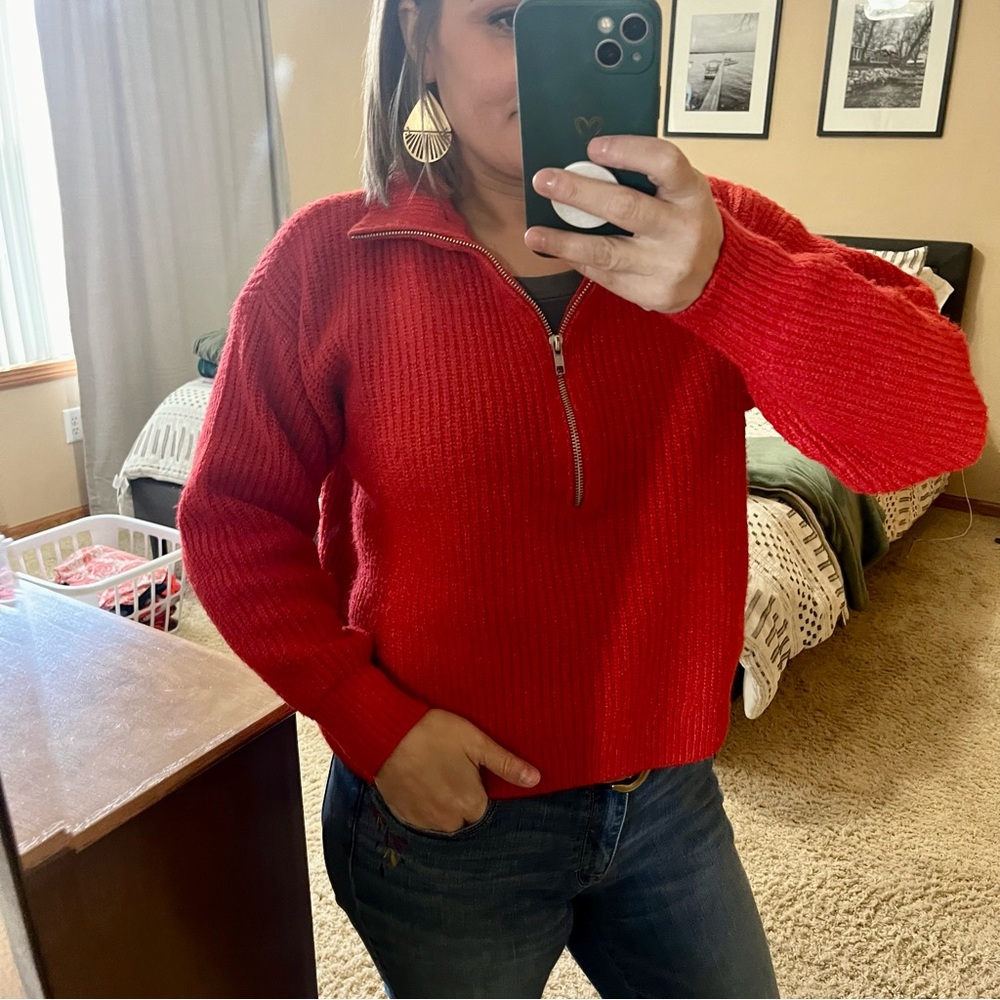 VINCE CAMUTO Half-zip Pullover Ribbed Knit Sweater Size Medium Red - Picture 2 of 13